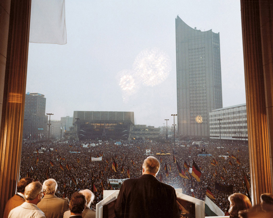Wahlkampf, Bundeskanzler Helmut Kohl, Karl-Marx-Platz, Leipzig, März 1990